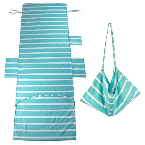 Domii Lightweight Microfiber Beach Towel Swimming Pool Lounge Chair Cover With Side Pockets For Holidays Sunbathing 846 X 295 11 Teal Stripes