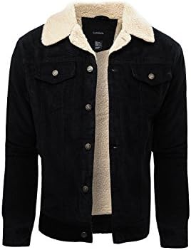 Lurelulu Men's Corduroy Faux Fur Lined Sherpa Jackets Black Small