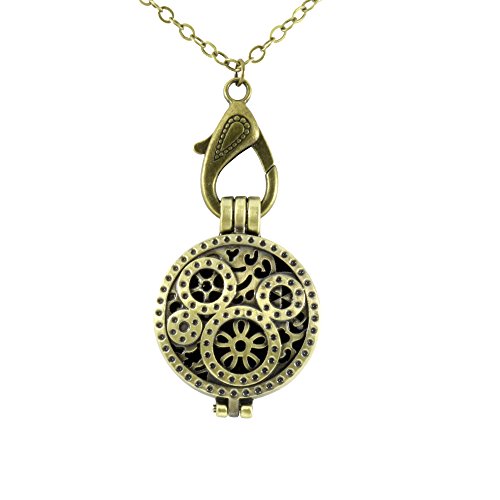 Steampunk Clock Gear w/Lobster Clasp Womens or Mens Necklace, Aromatherapy Essential Oil Diffuser