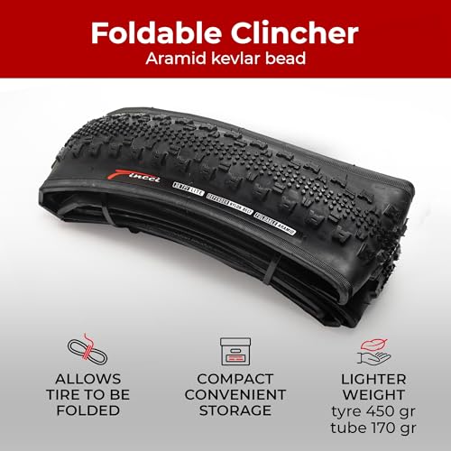 Fincci Gravel Copertoni Bici 700x38c - Set di Gomme Pieghevoli 28" con Protezione Antiforatura 1 mm e 2 Camere d'aria Schrader 40-622 - Pneumatici per Montagne & Elettrica Bici, City Bike Uomo & Donna