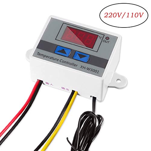 Digital LED Temperature Controller Module, XH-W3001 Mini Thermostat Switch with Waterproof Sensor Probe, Programmable -50 to 110 Degree Heating Cooling Thermostat(220V)