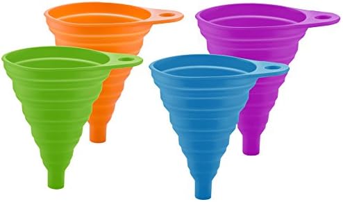 Tuyounger 4 Pack Silicone Collapsible Funnel, Flexible / Foldable / Kitchen Funnel for Liquid Transfer 100% Food Grade Silicone FDA Approved Silicone Small Folding Funnel