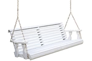 Amish Casual Heavy Duty 800 Lb Roll Back Treated Porch Swing with Hanging Chains (5 Foot, Semi-Solid White Stain)