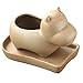 GeLive Ceramic Hippo Succulent Pot Indoor Planter Cactus Plant Pot Windowbox Decor with Drainage Hole Saucer (Brown)