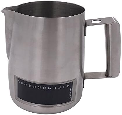 Wingkin Stainless Steel Frothing Milk Pitcher with Thermometer Milk Steaming Cup Bonus 3 Small Silicone Marking Rings 16 oz For Frothing Milk