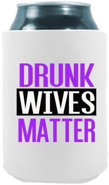 Drunk Wives Matter Purple | Set of Two (2) Funny Novelty Can Cooler Coozie Coolie Huggie - | Beer Beverage Holder - Funny Gifts Home - Quality Neoprene No Fade 12 oz or 16oz Can Cooler (Purple (2))