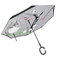 Studio Ghibli Growing Trees Sumie Totoro Double Layer Inverted Umbrella For Car Reverse Folding Upside Down C-Shaped Hands - Lightweight & Windproof - Ideal Gift