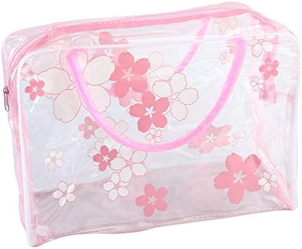 Cinhent Bag 1PC Transparent PVC Flower Waterproof Girls Makeup Toiletry Travel Wash Cosmetic Towel Underwear Pouch New,Carry-On Luggage for Women (Random Style) (Hot Pink)