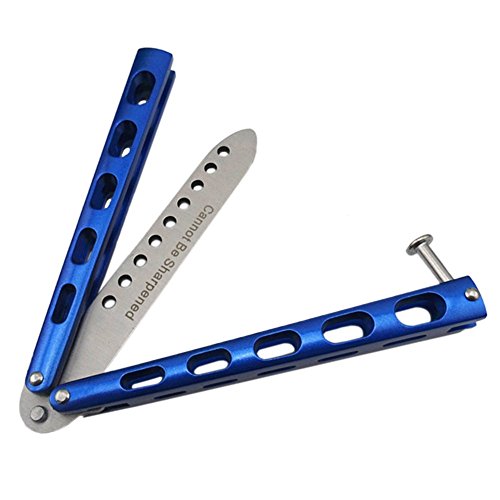 CyberDyer Balisong Butterfly Knife Trainer Tactical Butterfly Knife Trainer Metal Practice Knife (Blue)