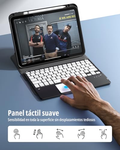 CACOE 360° Rotating Keyboard Case for iPad Air 8/7 Generation 2026/2025 M4/M3 11 Inch Air 6/5/4 with Touch Panel, 7 Color Backlight, Removable Wireless Keyboard, Black