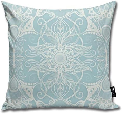 Fimaliy Floral Pattern in Duck Egg Blue & Cream Funny Square Throw Pillow Cases Cushion Cover for Bedroom Living Room Decorative 18X18 Inch