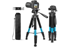 Aureday 74’’ Camera Tripod with Travel Bag,Cell Phone Tripod with Wireless Remote and Phone Holder, Compatible with DSLR Cameras,Cell Phones,Projector,Webcam,Spotting Scopes(Blue)