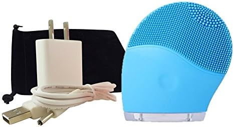DermaDream Silicone Sonic Facial Brush - Bonus Travel Case &amp; Exclusive Wall Charger - Perfect for Exfoliation, Brightening, Deep Cleansing, &amp; Microdermabrasion (Light Blue)