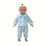 Rifi High Simulation Baby Doll's Clothes Two-piece Blue Checked Pajamas for 14 -16 inches Dolls