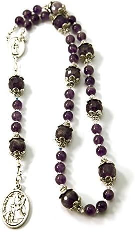 Catholic Prayer Beads Guardian Angel Holy Family Chaplet Amethyst Gemstone with Blessed with Anointing Oil