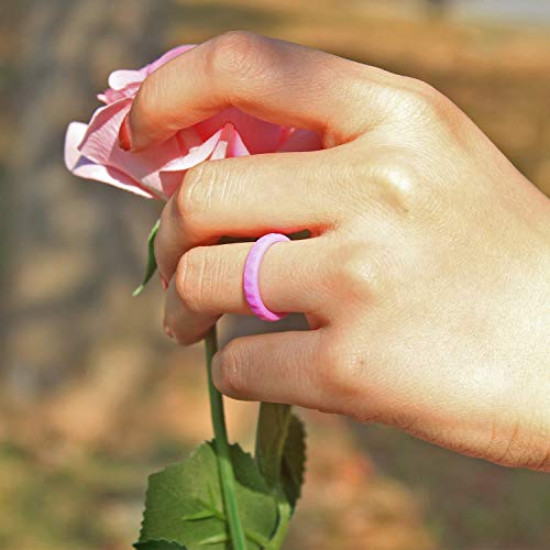 Silicone Wedding Ring Bands for Women 14 Pack 4 5 6 7 8 9 Women Thin Stackable Narrow Diamond Pattern Glitter Powder Rubber Wedding Band Rings 2.5mm & 3mm Wide (14 Colors, 6.5-7(17.3mm))