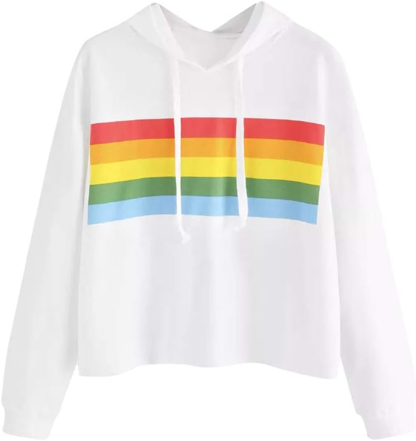 Dainzuy Ladies Sexy Casual Tops,Women's Long Sleeve Hoodie Pullover Striped Crop Top Sweatshirt