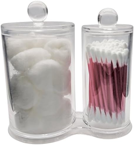 Evelots Double Round Acrylic Cotton Ball & Swab Bathroom Vanity Organizer, Clear