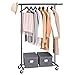 SONGMICS Clothing Garment Rack on Wheels, Heavy-Duty Clothes Rack, Collapsible, with Extendable Hanging Rail, Bottom Storage Shelf, Black UHSR13BK