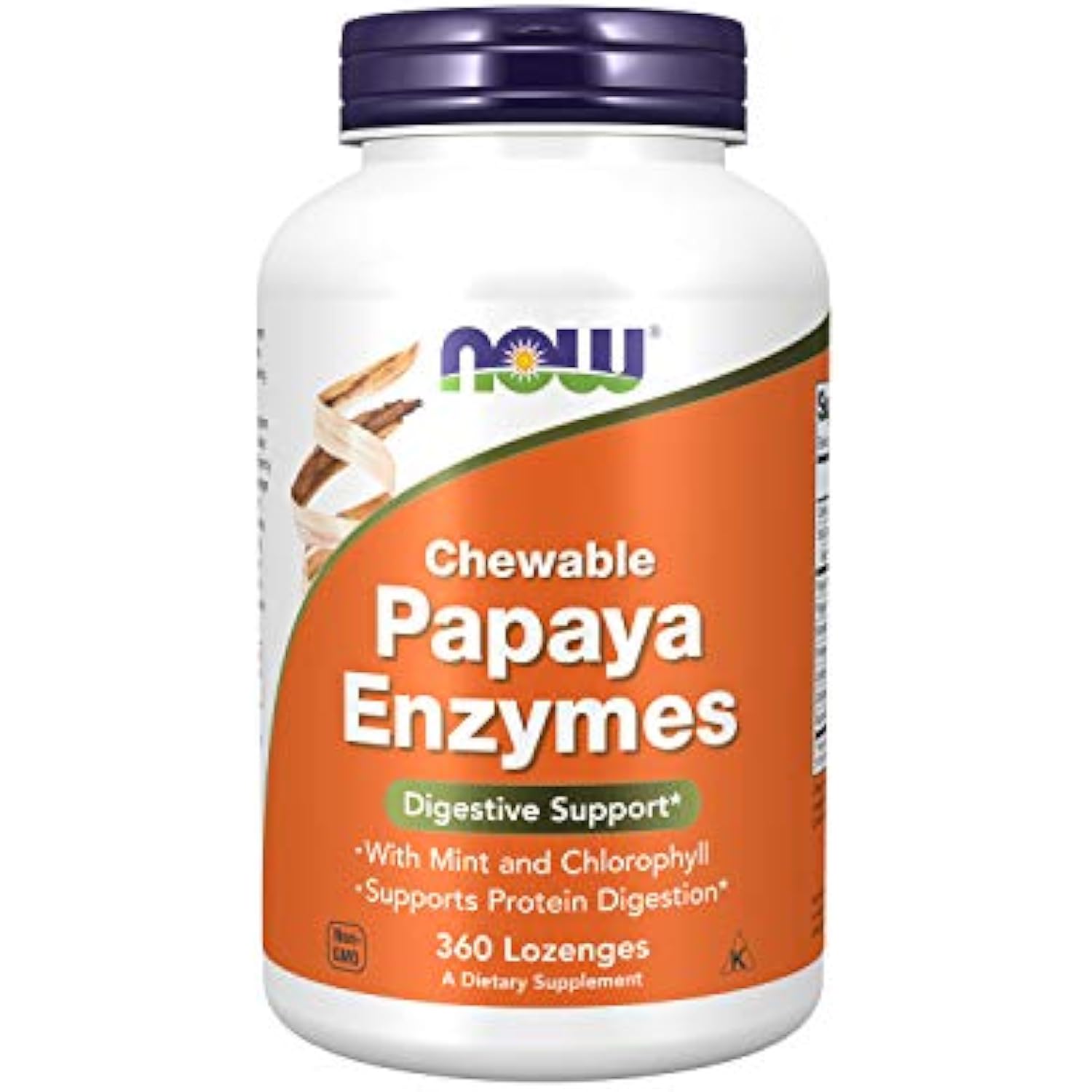 NOW Supplements, Papaya Enzyme with Mint and Chlorophyll, Digestive