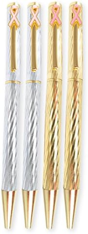 Breast Cancer Awareness Set of 4 Gold and Silver Ribbon Pens