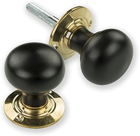 Door Knobs Wooden Bun & Ringed Rosewood & Ebonised Pair New (Bun Ebonised)