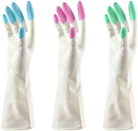 DAIWEIS 3 Pair Reusable Waterproof Household Cleaning Latex Gloves for Kitchen Dish Washing Laundry