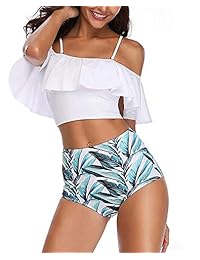 Trajes de baño de dos piezas para niñas con volantes y cintura alta