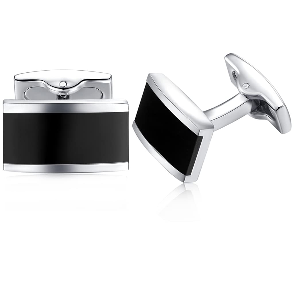 HONEY BEAR Cufflinks for Mens Shirt Business Wedding Rectangle Gift Black