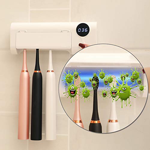 UV Toothbrush Sanitizer, 4 Toothbrush Sterilizer Holder, Bathroom Toothbrush Holder Wall Mounted, Toothbrush Organizer for Ladies Men Baby Kids Family Bathroom