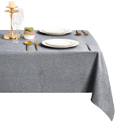 DWCN Grau Tischdecke 135x300cm Leinen Stoff Abwaschbar Outdoor Wetterfest