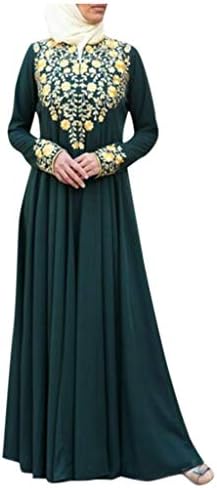 friendGG Women Muslim Maxi Dress Dubai Abaya Printed Robe Loose Long Sleeve Swing Dresses Islam Kaftan Clothes
