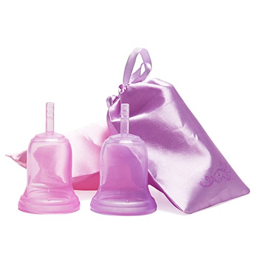 Menstrual Cups JACKYLED 2-pack Germany Imported Liquid Silicone Feminine Hygiene Cups with 2 Free Bags to Carry Small and Large (Pink and Purple) Alternative option for Cloth Sanitary Napkins