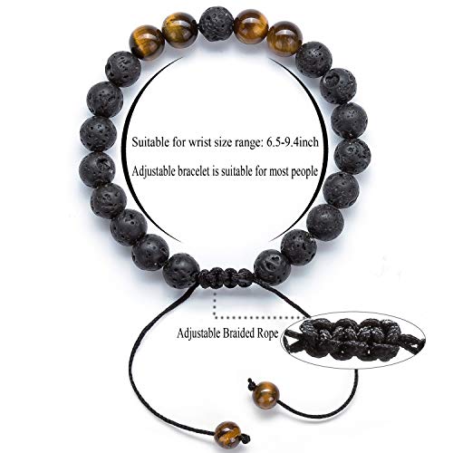 Hamoery Men Women 8mm Lava Rock Aromatherapy Anxiety Essential Oil Diffuser Bracelet Braided Rope Natural Stone Yoga Beads Bracelet Bangle(Tiger Eye)