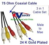 Vaster 20182 - 10 Ft 3 RCA TV Cable, 3 RCA Male to 3 RCA Male Composite Video + Audio Cable