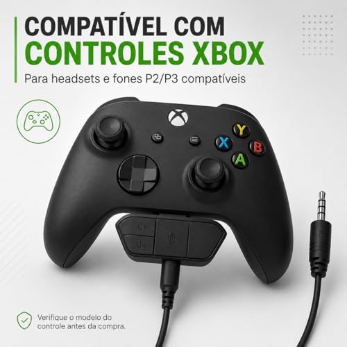Adaptador Headset Compatível para Xbox One Series S X P2 P3 Áudio Estéreo Para Fone E Microfone No Controle Com Botões De Volume Para Jogos Online