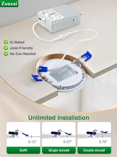 zouzai 24 Pack 4 Inch Ultra-Thin LED Recessed Ceiling Light with Junction Box 5CCT Adjustable Dimmable Can-Killer Downlight - ETL and Energy Star Certified (24 Pack 5CCT White, 4 Inch)
