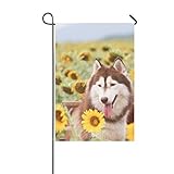 WBSNDB Home Decorative Outdoor Double Sided Happy Dog Sunflower Field Garden Flag