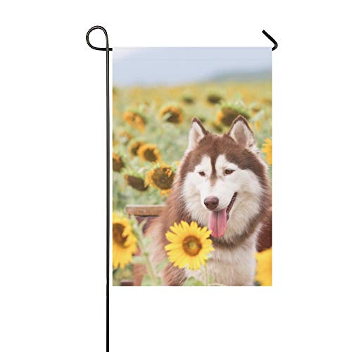 WBSNDB Home Decorative Outdoor Double Sided Happy Dog Sunflower Field Garden Flag
