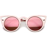 zeroUV - Womens Laser Cut Open Metal Mirror Lens Round Cat Eye Sunglasses 48mm (Pink / Pink Mirror)