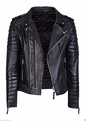 Hugme Fashion Men Motorcycle Black Lambskin Leather Jacket Coat