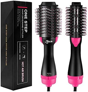 Zekwa Hair Dryer Brush, Zekwa Dry & Straighten & Curl in One Step Hair Dryer and Volumizer, Smooth Frizz with Ionic Technology (Black/Pink)