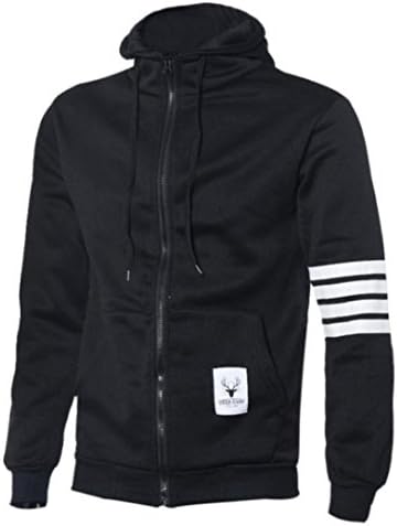 Permalow Men's Fashion Cotton Long Sleeve Zipper Hooded Sweatshirt Jackets (M, Black)