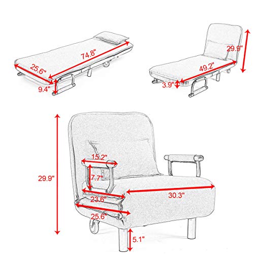 Convertible Sofa Bed Arm Chair Single Dorm Room Couch Recliner Sleeper Folding