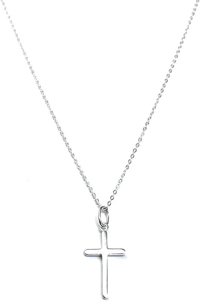 Small Silver Cross Crucifix Pendant on 46cm Delicate Chain 925 Sterling for Women Girls Mother Sister Daughter Christening Gift