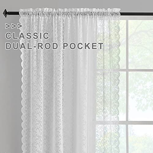 FINECITY Lace Curtains 84 Inches Long Floral White Sheer Lace