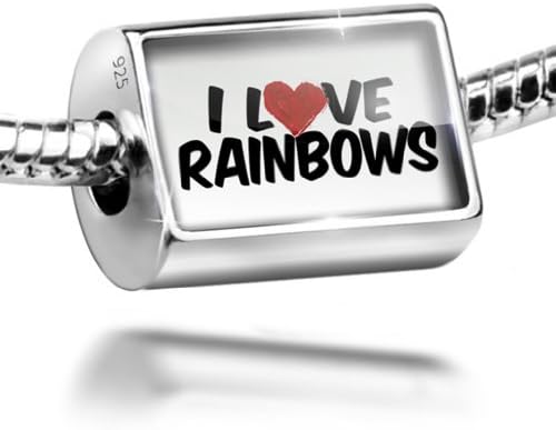 Sterling Silver Charm I Love Rainbows - Bead Fit All European Bracelets , Neonb