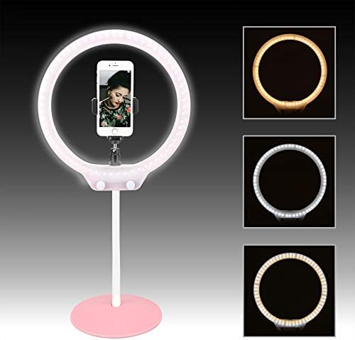 Zomei 10” Table Dimmable Selfie Ring Light with Ball Head, Cell Phone Holder for YouTube Video, Portrait Photography, and Makeup, LED Camera Light,Compatible with iPhone 8 7 6 Plus X Android(Pink)