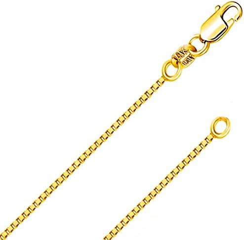 14K or 10K REAL Solid Yellow or White or Rose/Pink Gold 0.5MM,0.6MM,0.7MM,0.8MM,0.9MM,1.1MM,1.2MM Italian Diamond Cut Box Link Chain Necklace MADE IN ITALY