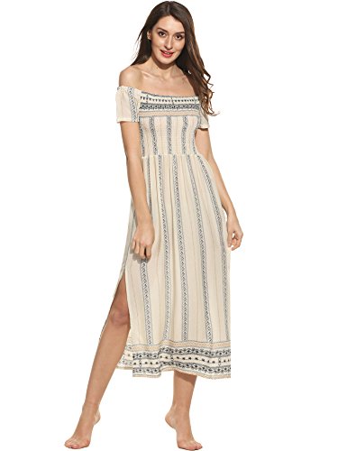 Zeagoo Women Summer Boho Print Off Shoulder Slit Split Long Maxi Casual Dress